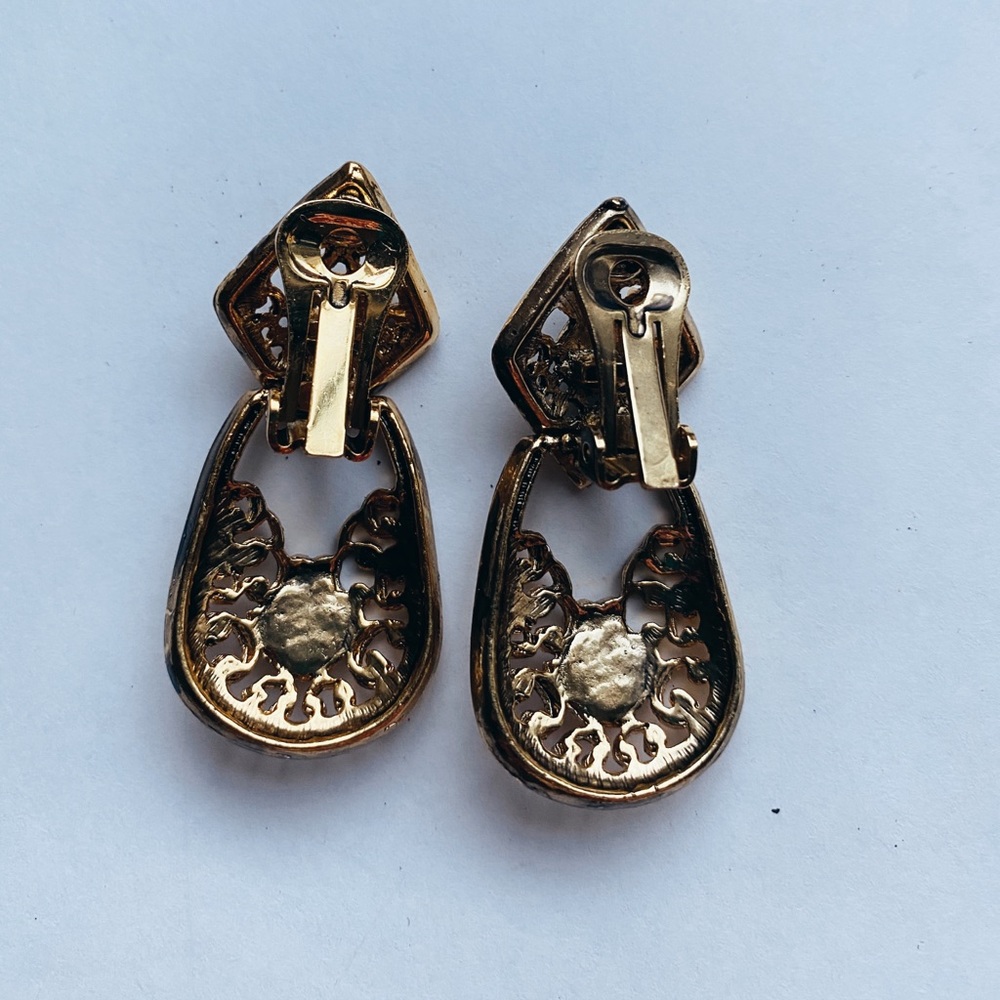 Vintage Blue Rhinestone Drop Intricate Earring - Picture 3 of 4